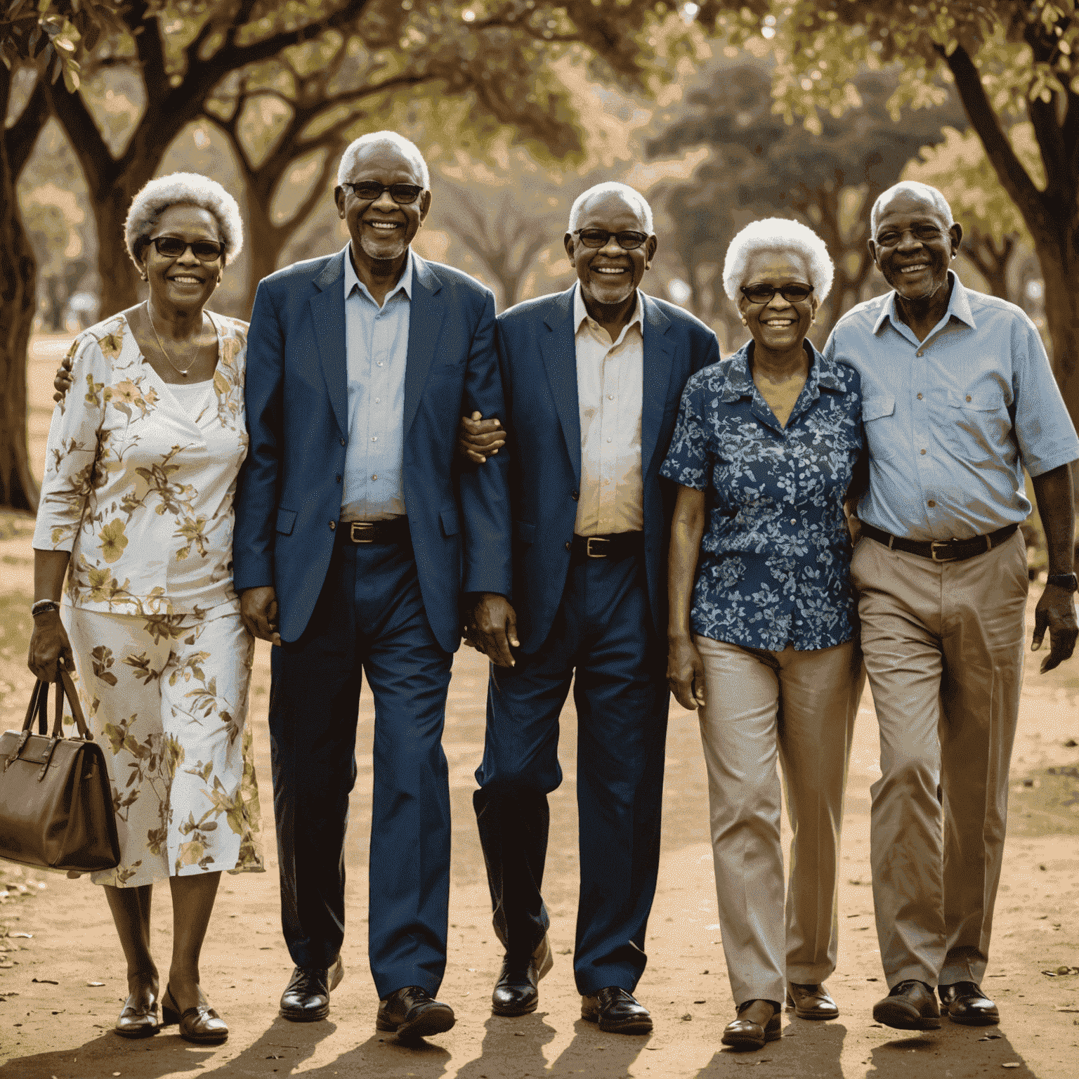 A diverse group of South African retirees enjoying their golden years together, representing the importance of understanding and planning for retirement within the country's pension system.