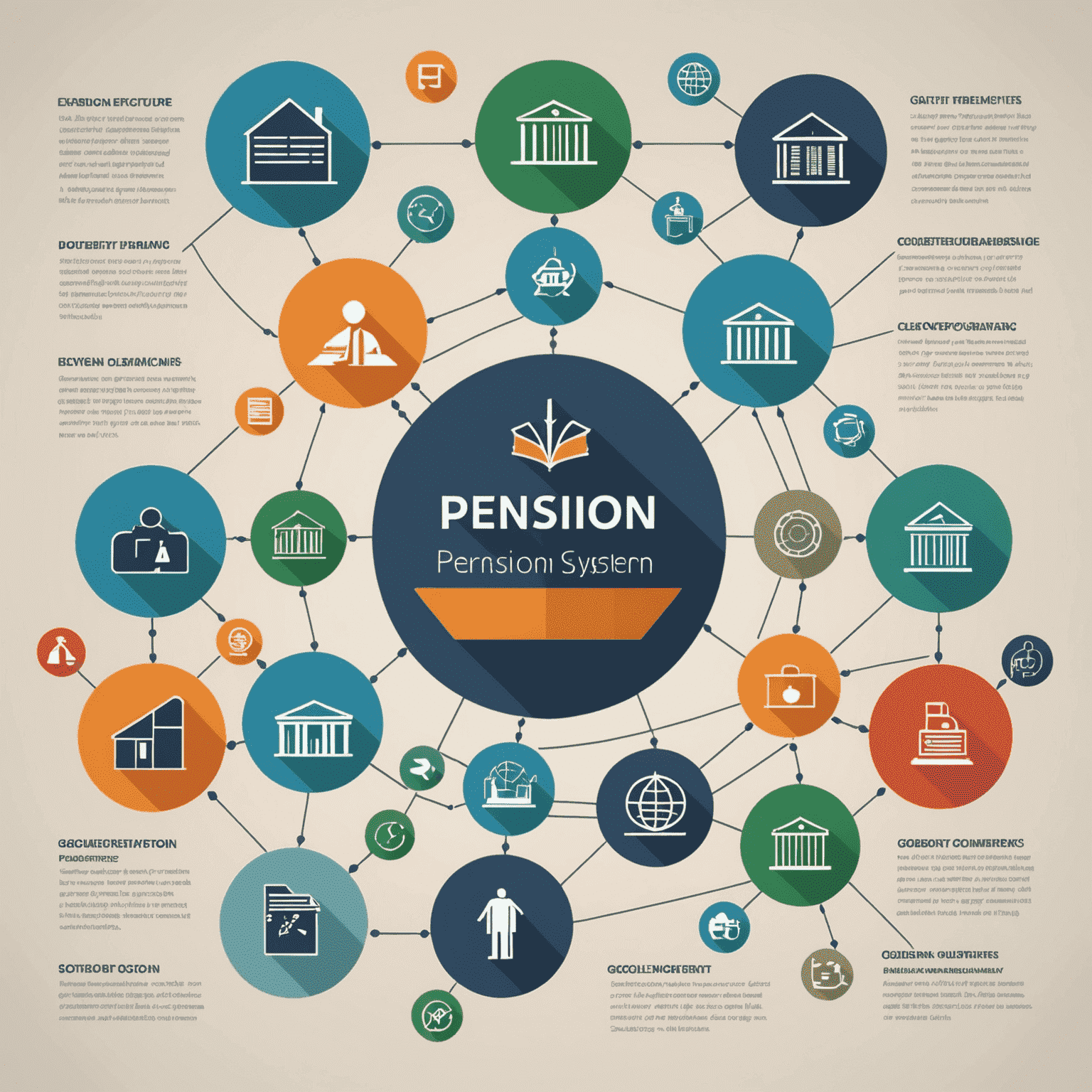 A diagram illustrating the structure and components of the South African pension system, with icons representing government, employers, and individuals.