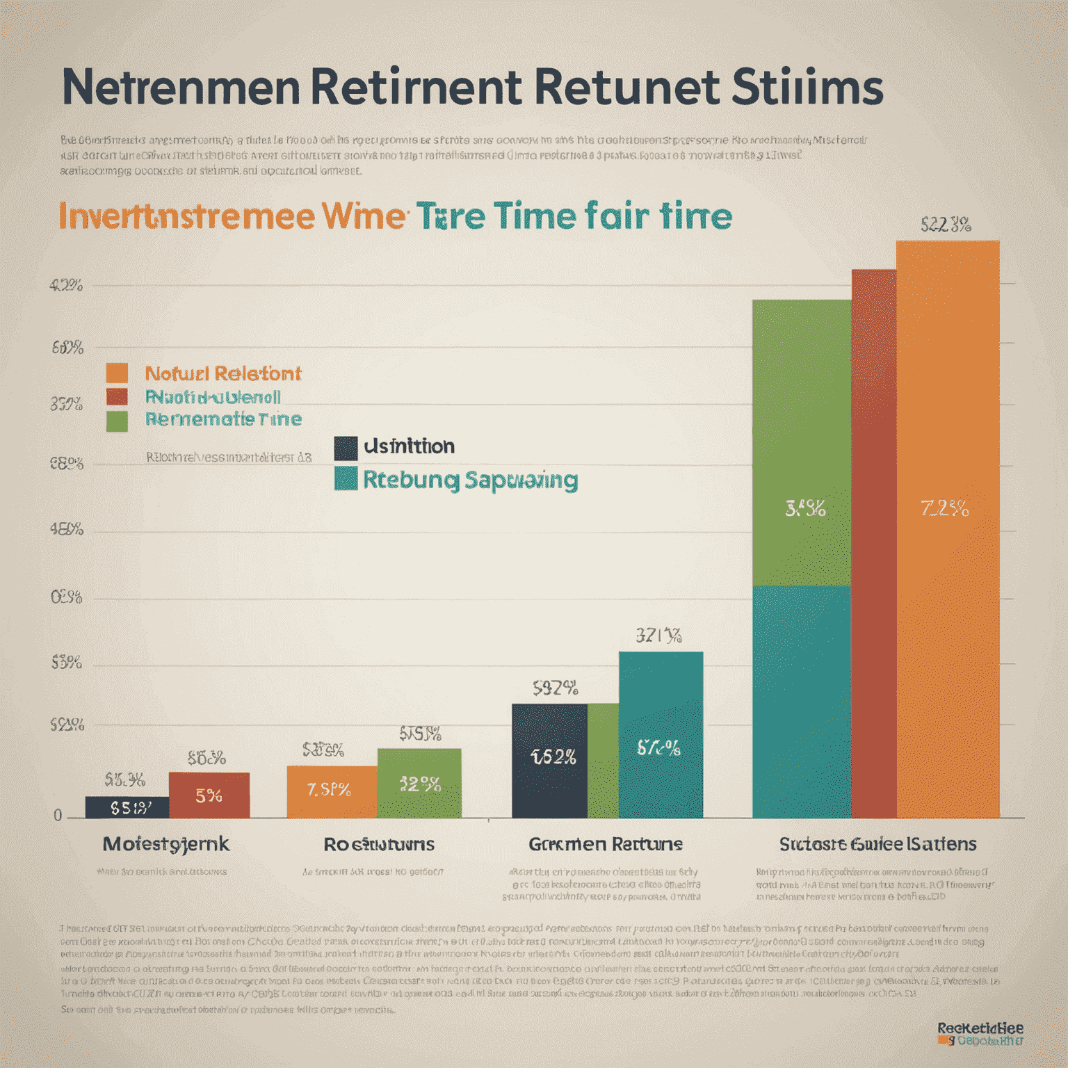 A graph showing various investment options and their potential returns over time for retirement savings.