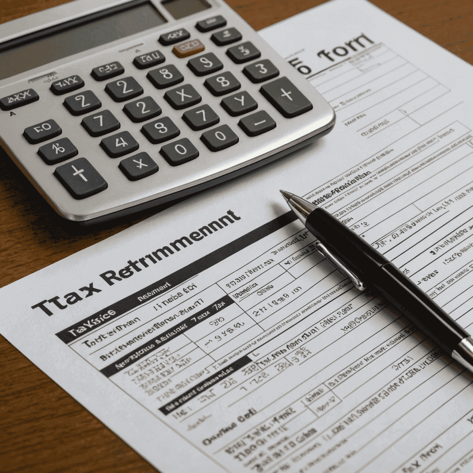 A tax form with a pen and calculator, symbolizing the importance of understanding and optimizing taxes for retirement income in South Africa.